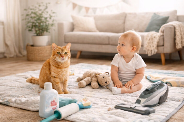 Krabbeldecke und Katze im Haushalt – so bleibt die Babydecke sauber