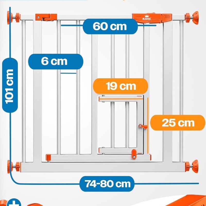 Kidiz Absperrgitter mit Katzenklappe zum Klemmen für Sicherheit im Haushalt mit Baby und Tieren